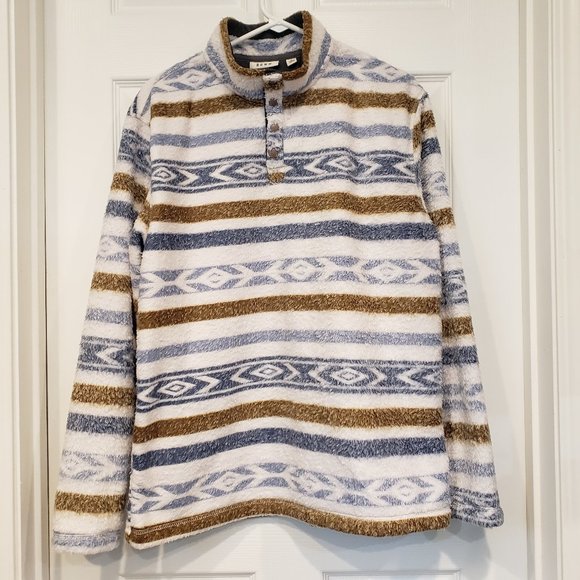 Rowm Other - Long-Sleeve Fleece Southwestern Striped Snap Mock Pullover Size Large